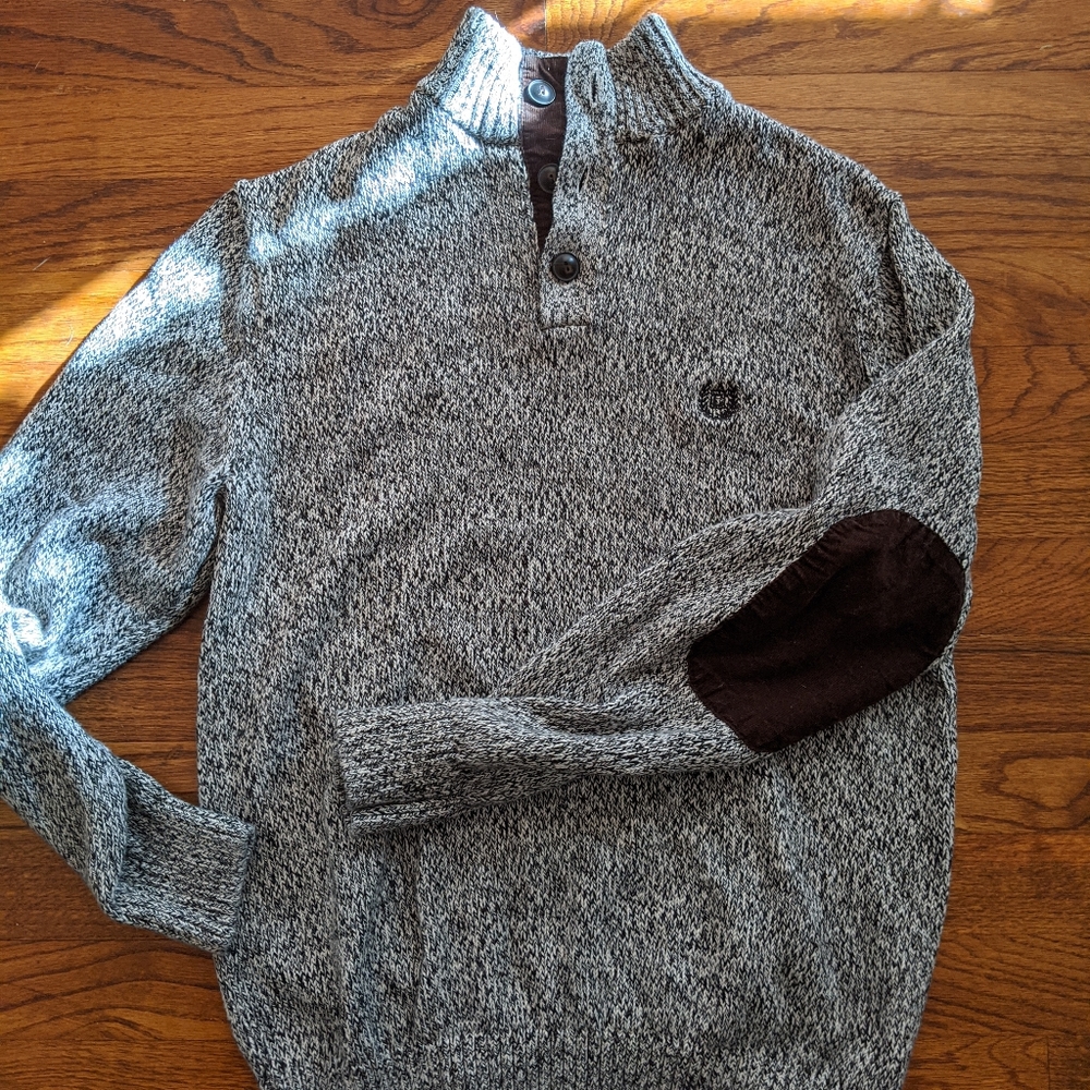 Chaps Light Grey Wool Sweater with Elbow Patches